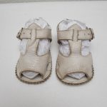 Vintage Baby Infant Leather Sandals Shoes White Distressed Strap Buckle Open Toe